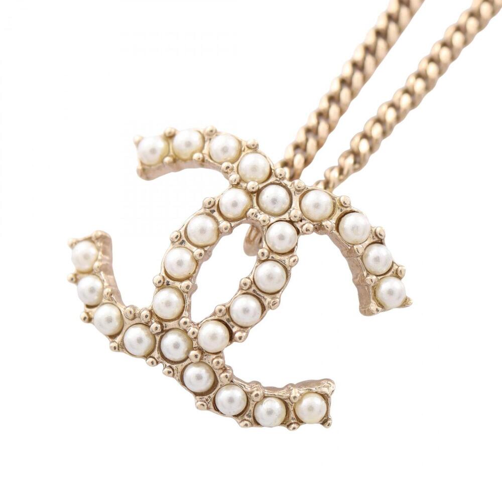 Chanel Coco Mark D20K Necklace Jewelry GP (Gold Plated) Rhinestone Faux Pearl...